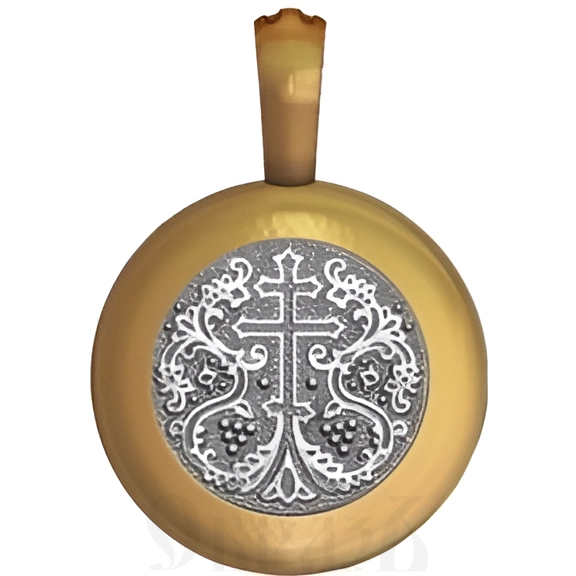нательная икона ангел хранитель и процветший крест, серебро 925 проба с золочением (арт. 18.002)