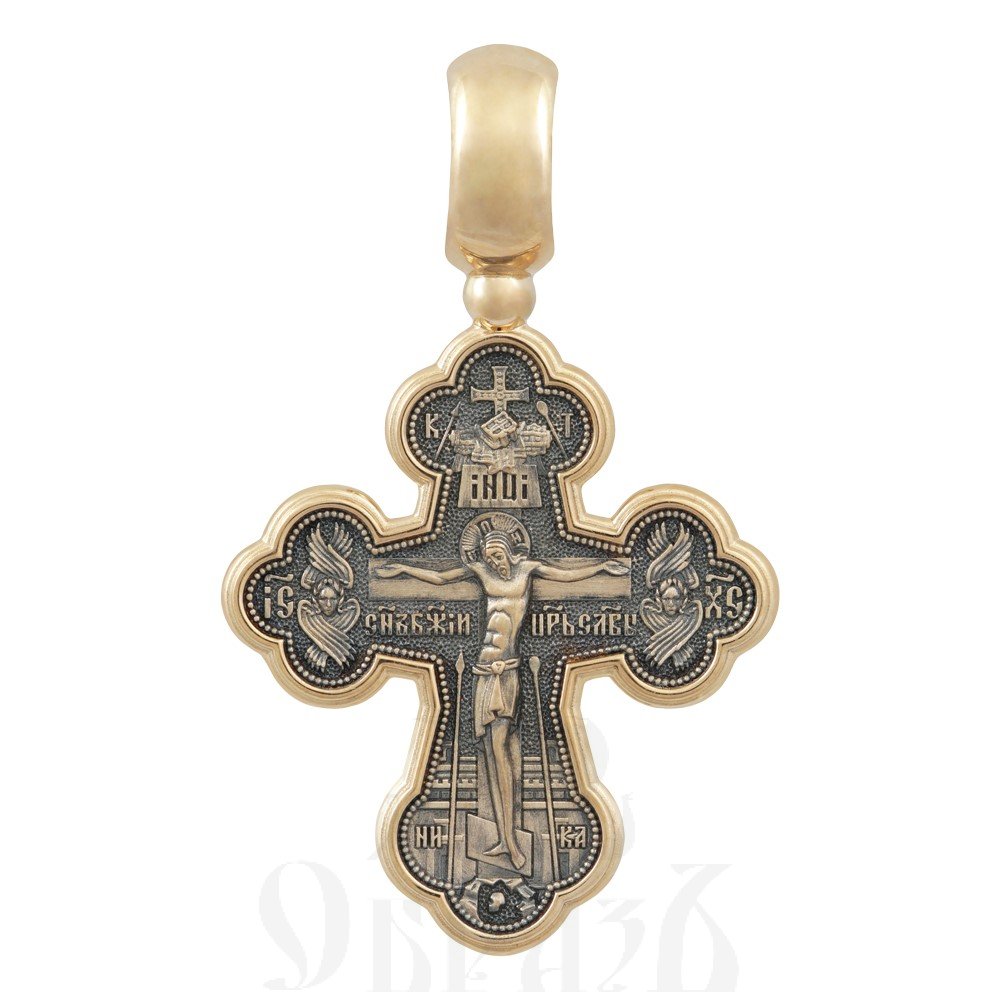 крест «распятие. архангел рафаил и святые целители», золото 585 проба желтое (арт. 201.476)